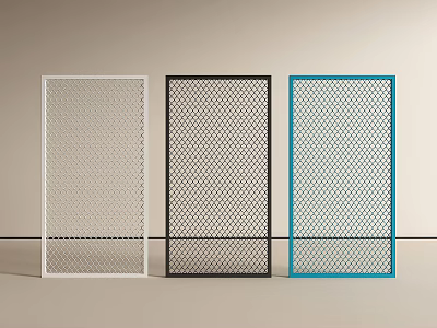 White Black and Blue Room Dividers With Perforated Mesh Design For Modern Interior 3d model
