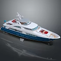 Luxury White And Blue Yacht With Red Seats On Deck And Modern Design