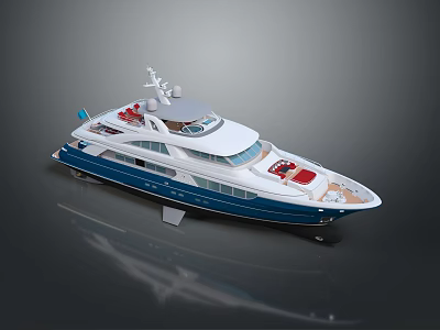 Luxury White And Blue Yacht With Red Seats On Deck And Modern Design 3d model