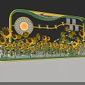 Floral Installation With Green Curved Frame Yellow Sunflowers Sun Pattern People Viewing Facing Sun