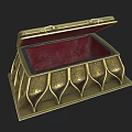 Vintage Style Ornate Golden Decorative Box With Red Interior And Intricate Patterns