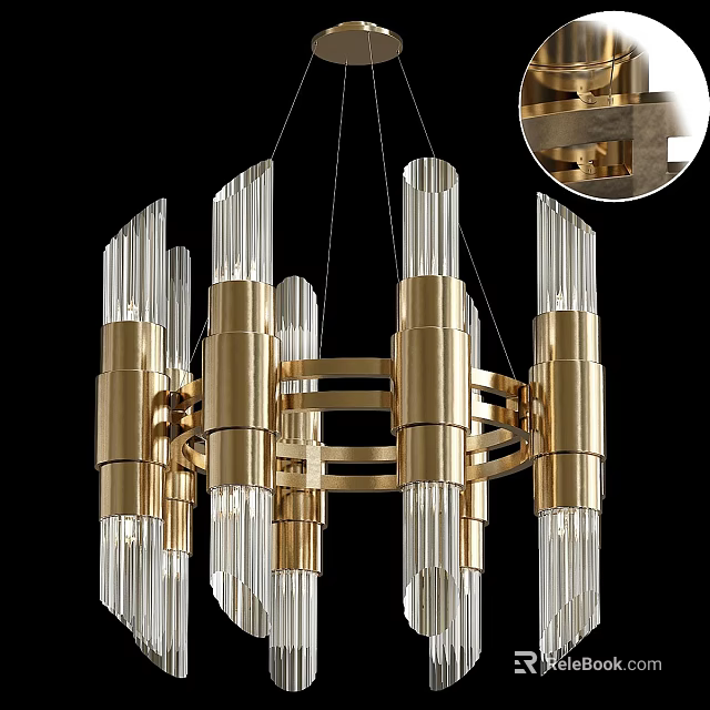 Luxurious Modern Chandelier With Golden Metal Frame And Transparent Crystal Columns 3d model 
