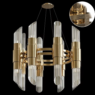 Luxurious Modern Chandelier With Golden Metal Frame And Transparent Crystal Columns 3d model