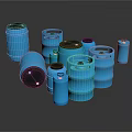 Assorted Collection of Blue Drums with Black Lids in Various Sizes