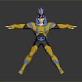 Mythical Character Creature With Purple Hair In Yellow Blue Suit And Outstretched Arms