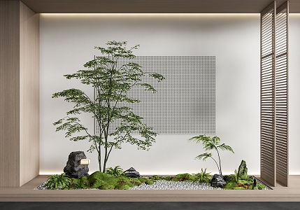 Modern courtyard sketch interior landscape plant pile landscape tree fern stone pebble 3d model