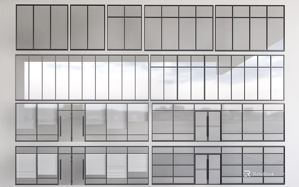 Sleek Modern Glass Partitions With Metal Frames For Transparent Interior Space Dividing 3d model 