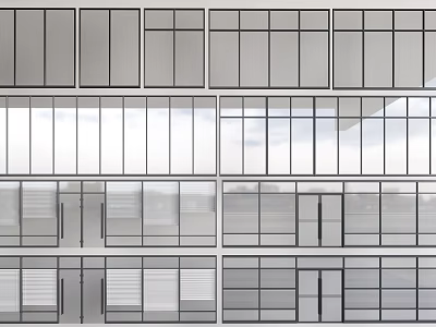 Sleek Modern Glass Partitions With Metal Frames For Transparent Interior Space Dividing 3d model