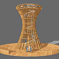 Wooden Tower Like Road Facility With Circular Platform And People Around