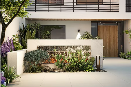 Modern landscape wall courtyard garden landscape wall glass background fence 3d model