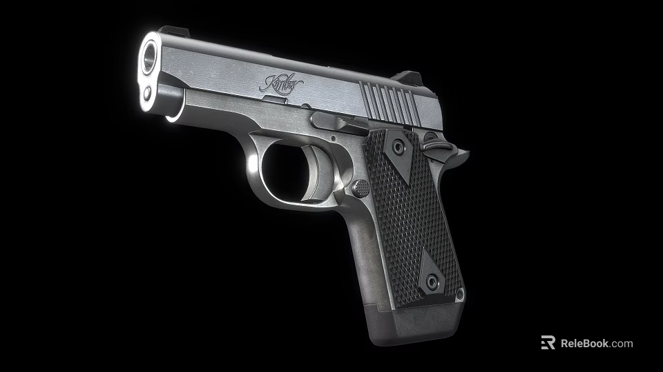 Stainless Steel Pistol With Textured Black Grip And Sleek Design Features Trigger And Barrel 3d model 