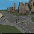 Urban Road Infrastructure With Wide Paved Surface Yellow Dividing Line Street Lamps And Green Lawns