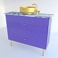 Purple Ribbed Vanity With Marble Countertop Golden Bowl Sink And Gold Legs