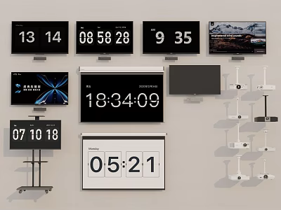Various Televisions Displayed With Wall Mounts And Stands 3d model