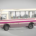 Vintage Bus Exterior With Pink And White Stripes And Large Passenger Windows