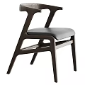 Modern Dining Chair With Black Wooden Frame And Brown Leather Seat