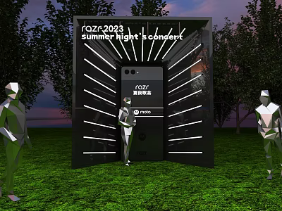 RAZER 2023 Summer Night Concert Photo Spot With Black Installation In Grass Field And Trees 3d model