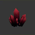 Red Pointed Stone Crystals and Wooden Base Display with Dark Background Reflection