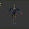 Sci Fi Action Game and Movie Character in Orange Black Armor Standing Pose