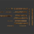 Wooden And Stone Pieces In Various Shapes And Sizes Neatly Displayed On Gray Background