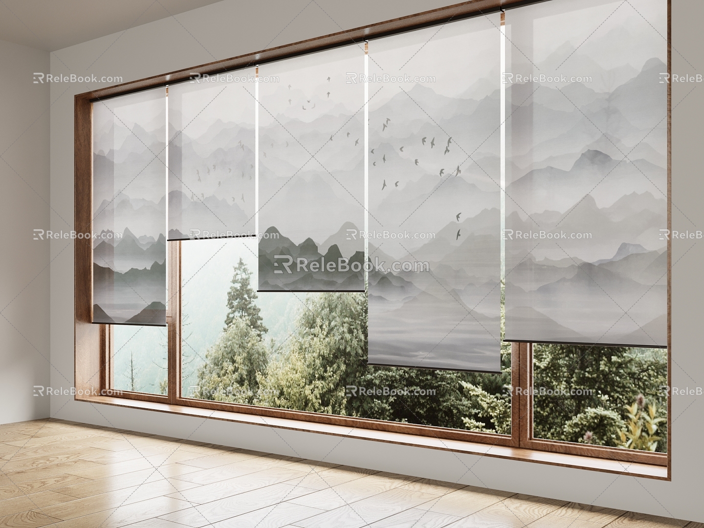 New Chinese Ink Painting Roller Curtain Landscape Painting Roller Curtain Zen Roller Curtain 3d model