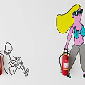 Fire Equipment Featuring Fire Extinguishers With People In Different Poses On Wall 3d model