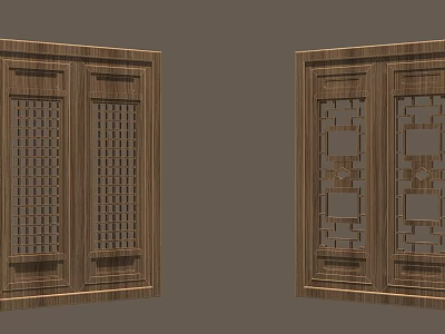 Traditional Chinese Wooden Windows With Intricate Carved Lattice And Geometric Patterns 3d model