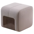 Green Blue And Beige Leather Ottoman With Stitched Details And Wooden Base 3d model