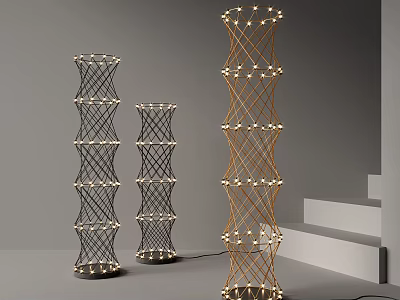 Woven Floor Lamps With Black And Gold Design And Small Bulbs For Interior 3d model