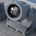 Three Gray Stage Moving Head Decorative Lights On Blue Wall And Wooden Floor