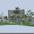 Art Installation With Green Plants White Deer Purple Flowers And Transparent Frame