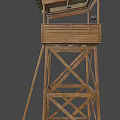 Elevated Wooden Tower With Cross Braced Frame And Roofed Observation Platform 3d model