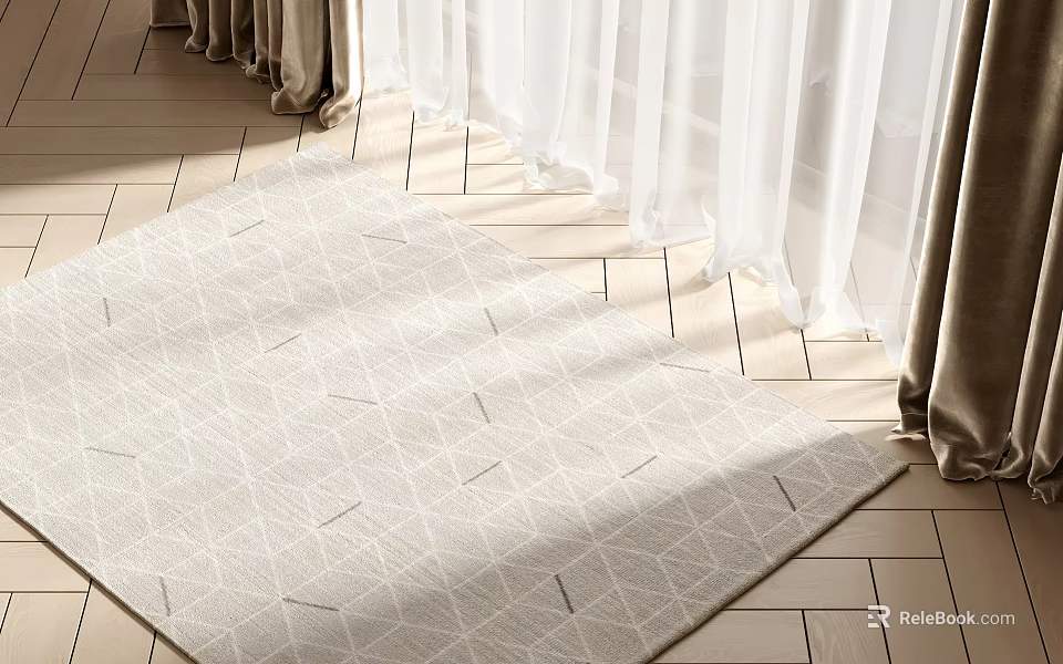 Light Colored Square Rug With Geometric Patterns On Wooden Floor 3d model 
