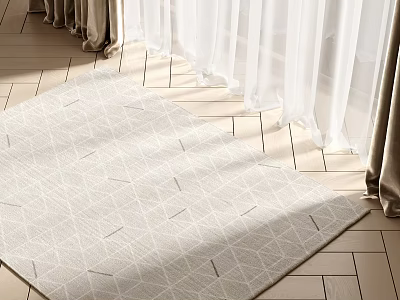 Light Colored Square Rug With Geometric Patterns On Wooden Floor 3d model