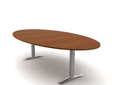 Oval Office Conference Table With Wooden Top And Silver Metal Legs Design 3d model