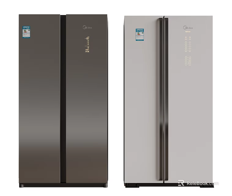 Modern Side by Side Refrigerators in Dark and Light Gray with Sleek Stainless Steel Finish 3d model 