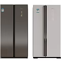 Modern Side by Side Refrigerators in Dark and Light Gray with Sleek Stainless Steel Finish