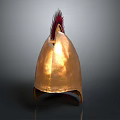 Golden Ancient Weapon Helmet With Red Feather Decoration And Shiny Surface