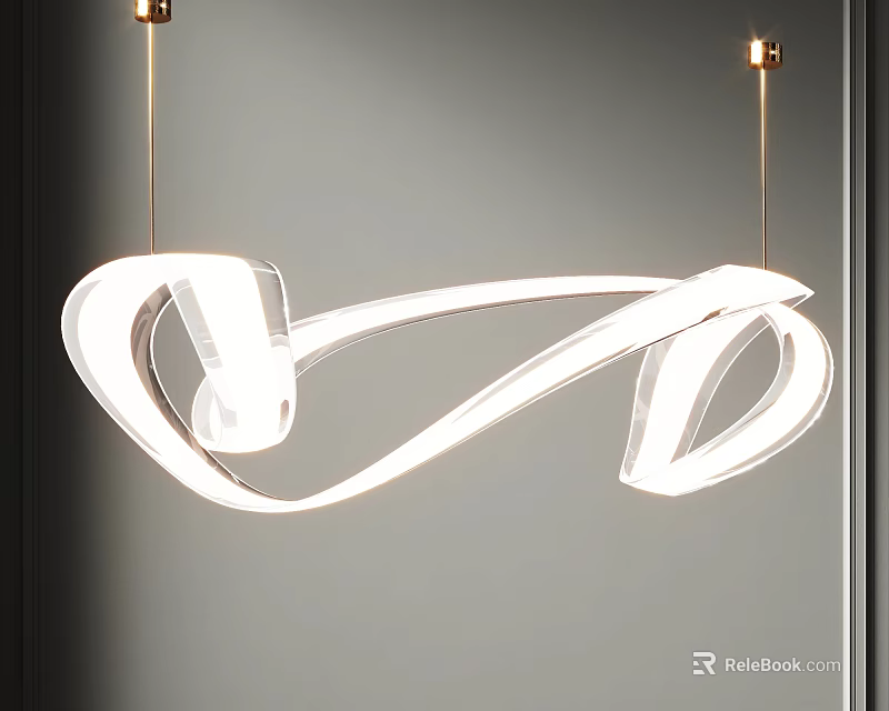Modern Intertwined Chandelier with White Light and Glossy Acrylic Design Hanging in Interior 3d model 