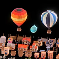 Cartoon Scene With Hot Air Balloons Small Houses Trees And Furniture Elements