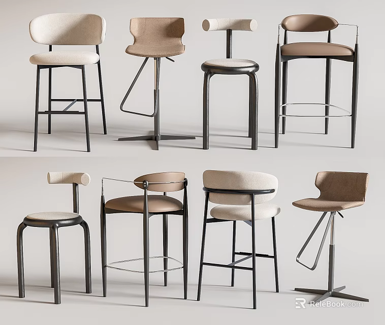 Modern Bar Stools With Various Designs Metal Frames And Comfortable Seats 3d model 