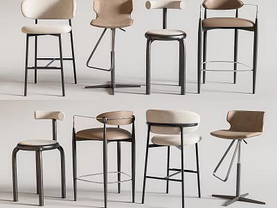 Modern Bar Stools With Various Designs Metal Frames And Comfortable Seats 3d model