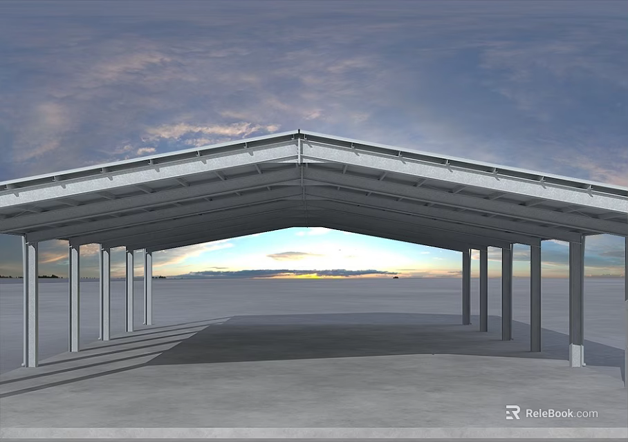 Modern Industrial Workshop With Steel Structure Open Design And Spacious Concrete Floor 3d model