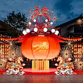Red Lantern Themed Art Installation With 2020 Happy New Year Horse Sculptures And Firework Decorations