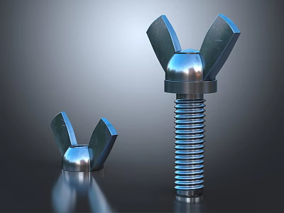 Metal Hardware Tools Featuring Large And Small Butterfly Head Threaded Bolts 3d model