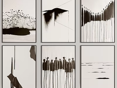 Abstract Black And White Art Paintings With Modern Lines And Shapes 3d model