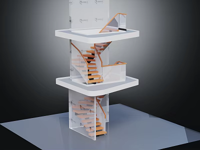 Modern Multi Level Architectural Model With Wooden Staircase And Glass Railings 3d model