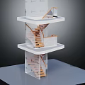 Modern Multi Level Architectural Model With Wooden Staircase And Glass Railings