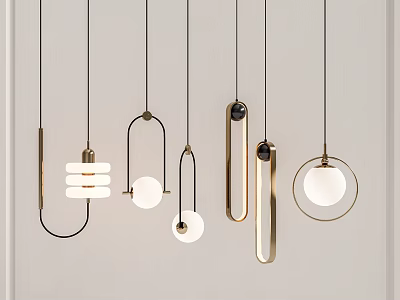 Modern Pendant Lights With Geometric Shapes Metallic Frames And White Shades 3d model
