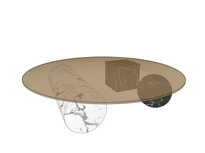 Modern Round Coffee Table With Glass Top And Marble Support Elements 3d model